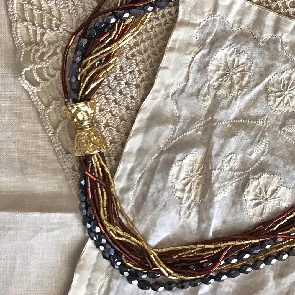 Vintage octagonal and bugle bead multi strand necklace
